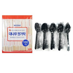 생활을그리다 대나무 젓가락 100p + 다회용 스푼 블랙 50p, 1세트