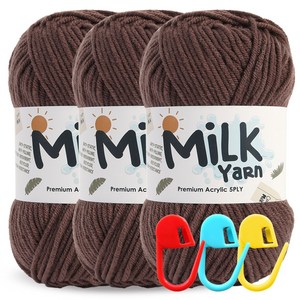 니뜨 밀크얀 뜨개실 50g x 3p + 단수링 3p 세트, 57코코아 + 랜덤 발송, 1세트