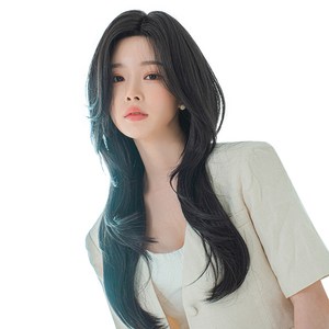 여성용 수제 레이스 통가발 긴앞머리 롱레이어드 허쉬컷, 내츄럴블랙, 1개