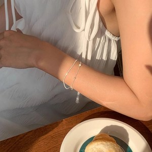 디아더컬러 여성용 두줄 레이어드 슬림 큐빅 포인트 팔찌