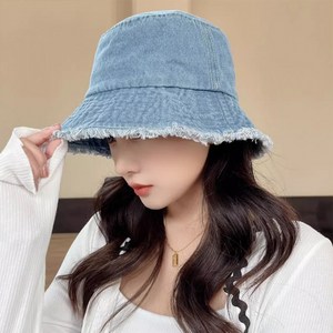 워싱 데님 청 버킷햇 벙거지 외출용 여행모자