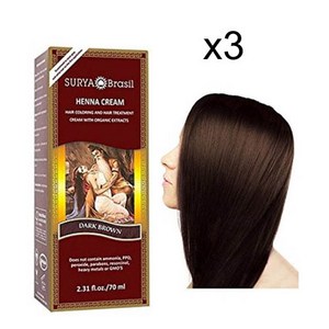 수르야 브라질 헤나 염색 크림 3팩 8색상 70ml Surya, Dark Brown, 3개