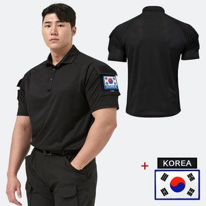 아머 전술 반팔 카라 티셔츠 + 태극기 코리아 패치 - 밀리터리 군용 경호 가드 보안 스태프 안전 코리아