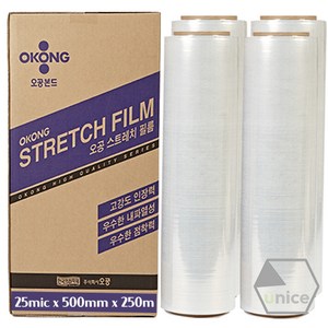 [유니스몰/정품 정규격보장] 오공 스트레치필름 공업용랩 4롤 1박스 (25mic x 500mm x 250m), 4개, 투명