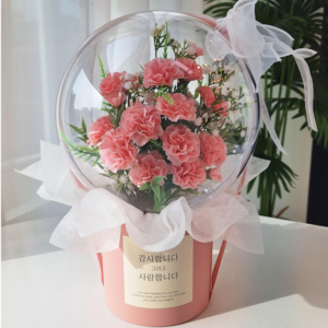 카네이션 풍선꽃다발 어버이날 스승의날 아크릴 꽃풍선 쇼핑백 무료구성, 러블리 살구핑크, 1개