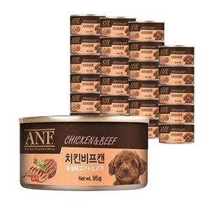 에이엔에프 강아지 간식캔, 치킨 + 비프 혼합맛, 95g, 24개