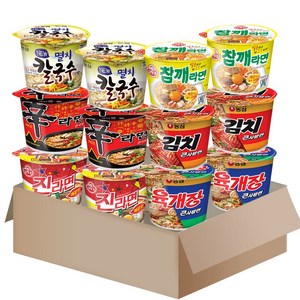 [메리박스] 큰컵라면세트 12개(진라면매운맛2+신라면2+멸치칼국수2+육개장2+김치2+참깨라면2), 1세트