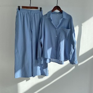 Yanz 여성 면 마 세트 린넨 셔츠+와이드 팬츠 투피스 23N520