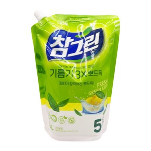 참그린 기름기 2X 뽀드득 레몬 녹차 주방세제 리필, 1.2L, 10개