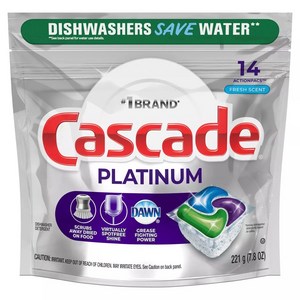 Cascade 플래티넘 액션팩 프레시 식기세척기용 세제, 221g, 1개