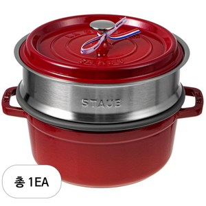 스타우브 꼬꼬떼 원형 무쇠냄비 찜기 포함 체리레드, 1개, 24cm