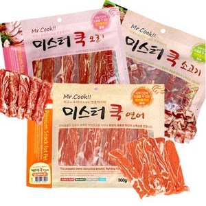 미스터쿡 강아지 간식 스테이크, 3종(소고기/연어/오리), 300g, 6개