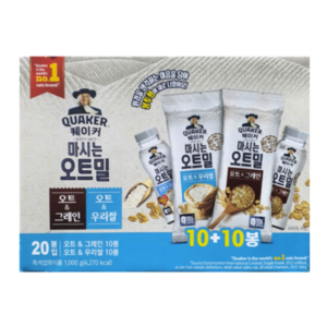 퀘이커 마시는 오트밀 오트 앤 그레인 10p + 우리쌀 10p, 1kg, 1세트