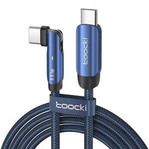 Toocki 투키 LED 100W C to C타입 PD 180도 회전 초고속 충전 케이블, 1m, 파란색, 1개