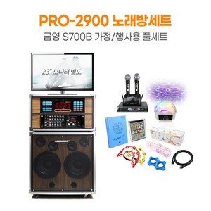 PRO-2900 가정용 행사용 노래방기계 풀세트 노래방반주기 펜션 효도선물 집들이선물 호성음향, 금영 S700B, 무선마이크 2개