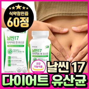 BNR17 비에날씬 유산균 다이어트 bnr17 식약청인증 캡슐 비엔알17 / 날씬17 다이어트 엔 유산균, 1개, 60정