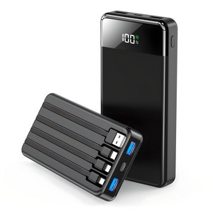 UOOFON 일체형 보조배터리 고속충전 30000mAh 대용량 PD 22.5W QC3.0 잔량표시+ 4개 케이블 멀티단자, 블랙, N6