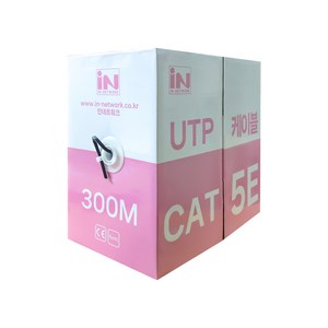 인네트워크 CAT.5E UTP 옥외용 제작용 랜케이블 300M 블랙 IN-5UOD300BX 박스타입 2중피복 24AWG 기가비트 1Gbps 100MHz, 1개