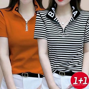1+1 칼라넥 반팔 티셔츠 줄무늬 여성 쿨링 아이스 셔츠 빅사이즈 여름 85kg까지