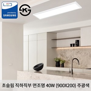 KW LED 초슬림 직하 직부 900 X 200 X 25mm 40W 국산 KS 무타공 평판조명 면조명 주광색 6500K 방등 전등 조명등 사무실조명 학교등