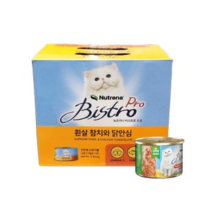 비스트로 고양이용 흰살참치와 닭안심 캔, 혼합맛(흰살참치/닭안심), 160g, 24개