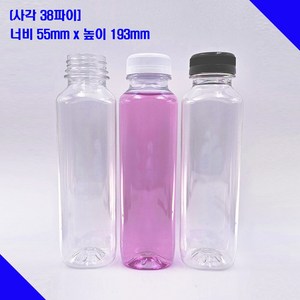 [보틀스] 400ml 400미리 사각 주스 페트병 플라스틱병, 100개, 백색(38파이), 투명