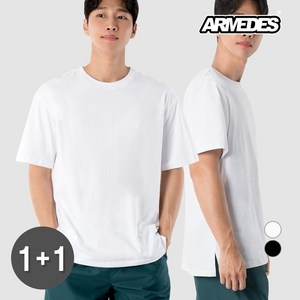 [1+1] 아르메데스 레이어드 20수 언발 옆트임 라운드 반팔티셔츠 AR-509