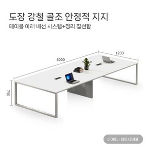 회의실테이블 대형 긴 회의탁자 세미나 도서관 회의실책상 사무용탁자 사무실 미팅룸 51, 3000x1200x750 회의 테이블