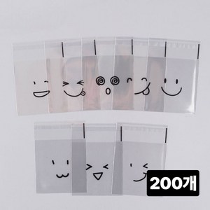 펀펀스마일 귀여운 표정 쿠키 포장 OPP 투명접착봉투, 200개