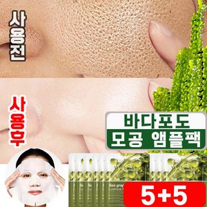 [피부과 추천] 5+5/10+10 바다포도 모공 수축 앰플 마스크팩 포어 리프팅 모공앰플 모공축소 팩 수분 진정 마스크팩 사은품 랜덤 증정, 1세트, 10개입