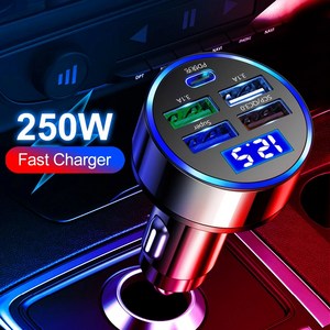 차량용 LED 휴대폰 충전기 250W 5 포트 고속 충전 PD QC3.0 USB C 타입 어댑터, 01=5PotsCaChage