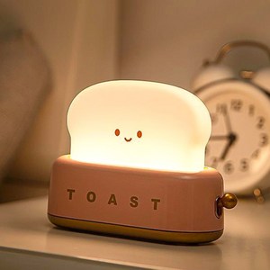 밝기조절 SMILE TOAST LED 무드등 타이머기능 USB충전식 무선 수유등 취침등, 핑크