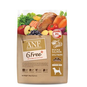 ANF 유기농 6FREE 플러스 강아지 사료, 오리, 1.6kg, 1개