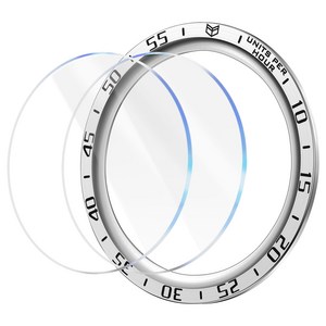 더조은셀러 갤럭시워치5 프로 45mm 호환 메탈 베젤링 + 2매입 강화유리필름 3D 풀커버, 실버, 1개
