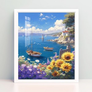 뿌로리 DIY 보석십자수 캔버스형 40X50 해바라기 풍경 비즈공예, Y06, 1개