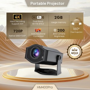 Salange HM400Po 풀HD 빔프로젝터 720P 2K 4K 동영상 5G 듀얼 밴드 WiFi 2GB+8GB 안드로이드 스마트빔 홈시어터 홈시네마, 검은색 EU플러그