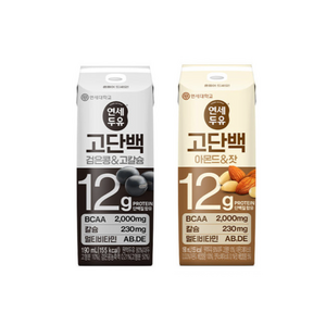 연세 고단백 두유 48팩 (검은콩고칼슘24 + 아몬드잣24), 190ml, 48개