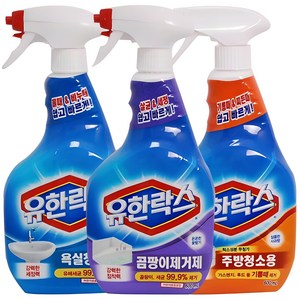 유한락스 욕실청소+주방청소+곰팡이제거제 600ml 스프레이, 3개