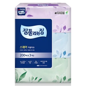 잘풀리는집 스퀘어 천연펄프 미용티슈 2겹, 3개, 200매