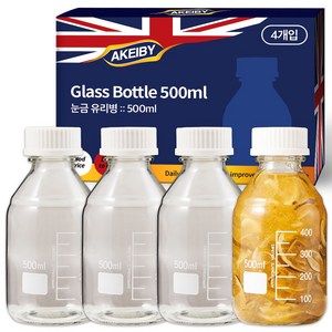 아케이바이 눈금 유리병 4개입, 1세트, 500ml