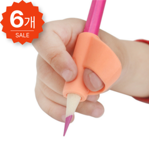 휴보그 바른 손글씨 연필 교정기, 1세트, 6색(핑크 형광 주황 하늘 파랑 보라)