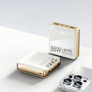 보조배터리 27000mAh 대용량 66W 초고속 충전 디지털 디스플레이 초경량 내장 4개 케이블 고급 유리 광택 마감 기내 반입 가능 다양한 색상 가능 여행을 함께 떠나요, 화이트