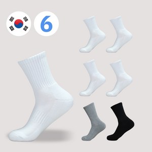 비바슈슈 남성용 쿠션감 폭발하는 진짜 스포츠 무지 중목 양말 6켤례 (250~270mm)