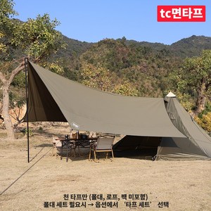 탑 랜더 대형 헥사 면 tc 폴리코튼 감성 캠핑 타프 내구성이 뛰어난 방수 통기성 UV 차단, 천 타프만, 올리브 그린