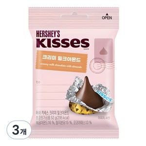 허쉬 키세스 크리미 밀크아몬드 초콜릿, 52g, 3개