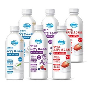 덴마크 드링킹요구르트 750mLx6병(플레인2+딸기2+블루베리2)혼합무배, 6개, 750ml