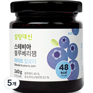 설탕대신 스테비아 블루베리잼, 240g, 5개