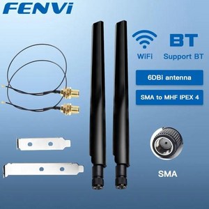 AX210 무선랜카드 FENVI 2PcsX6Dbi 안테나 세트 NGFF M2 WiFi 카드 245GHz 듀얼 밴드 MHF4 연장 케이블 RPSMA, 1개