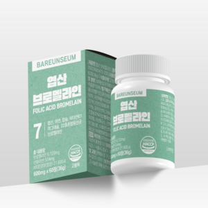 바른세움 엽산 브로멜라인 600mg, 5개, 60정