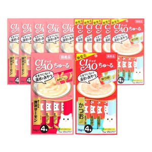 이나바 챠오 츄르 고양이 짜먹는 간식 4p, 12개, 56g, 참치&연어(6개입)+가다랑어(6개입)